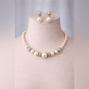 Pearl Faux Necklace & Drop Earrings Set